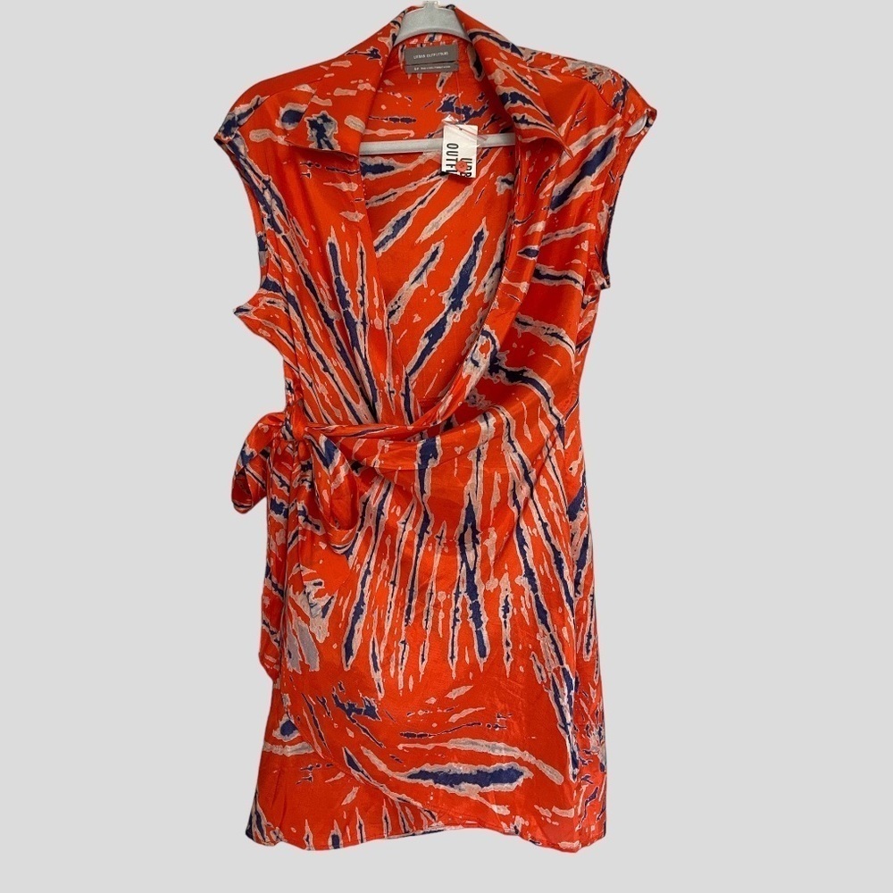 Urban Outfitters Petite Orange Blue Wrap Mini Dress | Size Small